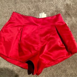 NWT MEDIUM ZARA RED SATIN PLEATED SHORTS. Zip up back.